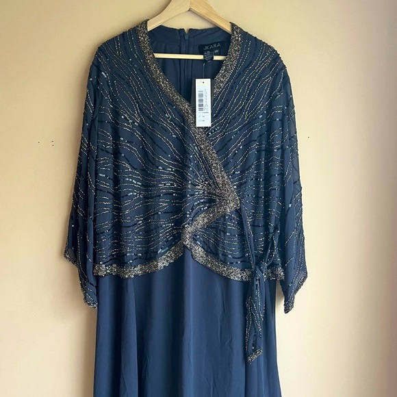 J Kara Navy Beaded Dress - NWT- Size 20W- with flutter sleeve - Picture 8 of 11